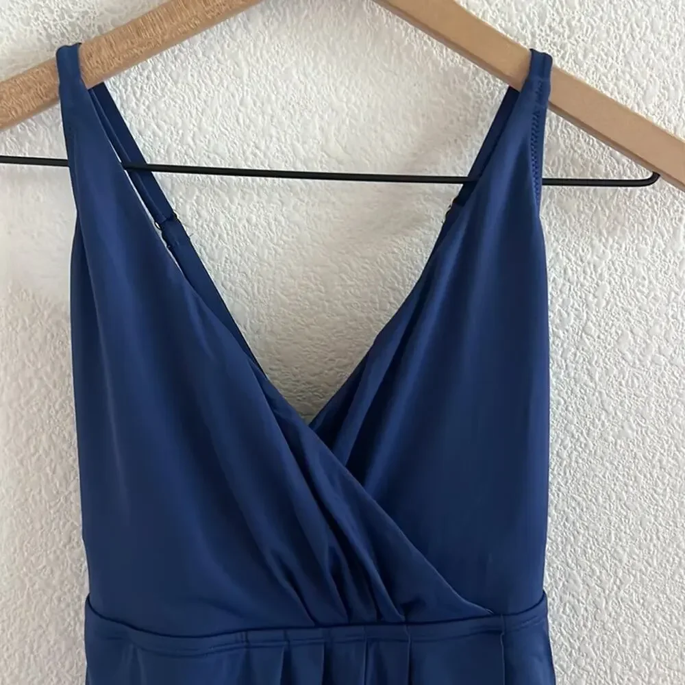 Wowease Navy Blue One Piece Swimsuit Dress Style Magnetic Closure Easy Wear 6